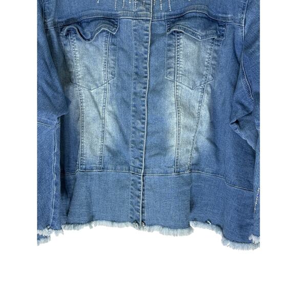 Ashley Stewart Blue Trumpet Sleeve Button Down Distressed Jacket Size 22/24 - Picture 4 of 12